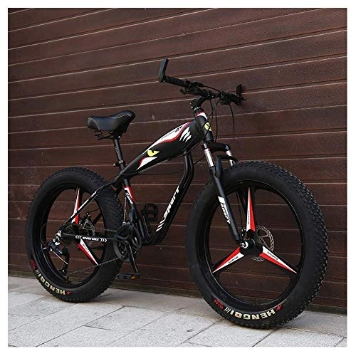 Fat Tyre Bike : 26 Inch Mountain Bikes, Fat Tire Hardtail Mountain Bike, Aluminum Frame Alpine Bicycle, Mens Womens Bicycle with Front Suspension, Black, 27 Speed 3 Spoke