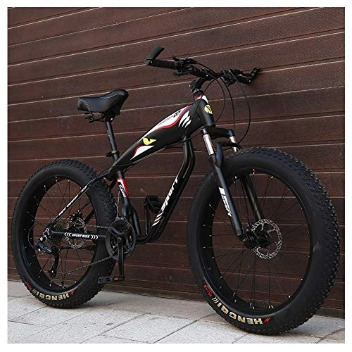 Fat Tyre Bike : 26 Inch Mountain Bikes, Fat Tire Hardtail Mountain Bike, Aluminum Frame Alpine Bicycle, Mens Womens Bicycle with Front Suspension, Black, 27 Speed Spoke