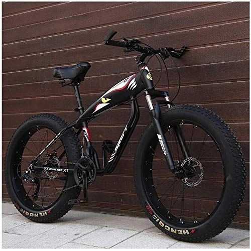 Fat Tyre Bike : 26 Inch Mountain Bikes, Fat Tire Hardtail Mountain Bike, Aluminum Frame Alpine Bicycle, Mens Womens Bicycle with Front Suspension (Color : Black, Size : 21 Speed Spoke)