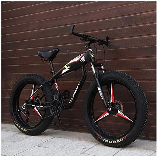 Fat Tyre Bike : 26 Inch Mountain Bikes, Fat Tire Hardtail Mountain Bike, Aluminum Frame Alpine Bicycle, Mens Womens Bicycle with Front Suspension (Color : Black, Size : 24 Speed 3 Spoke)