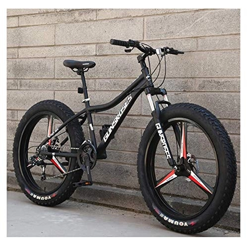 Fat Tyre Bike : 26 Inch Mountain Bikes, High-carbon Steel Hardtail Mountain Bike, Fat Tire All Terrain Mountain Bike, Women Men's Anti-Slip Bikes, Black, 27 Speed 3 Spoke