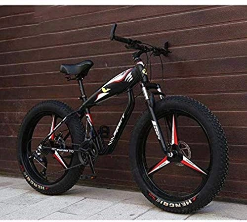 Fat Tyre Bike : 26 Inch Wheels Mountain Bike Bicycle for Adults, Fat Tire Hardtail MBT Bike, High-Carbon Steel Frame, Dual Disc Brake 6-6, Black, 21 speed