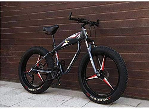 Fat Tyre Bike : 26 Inch Wheels Mountain Bike Bicycle for Adults, Fat Tire Hardtail MBT Bike, High-Carbon Steel Frame, Dual Disc Brake 6-6, Grey, 27 speed