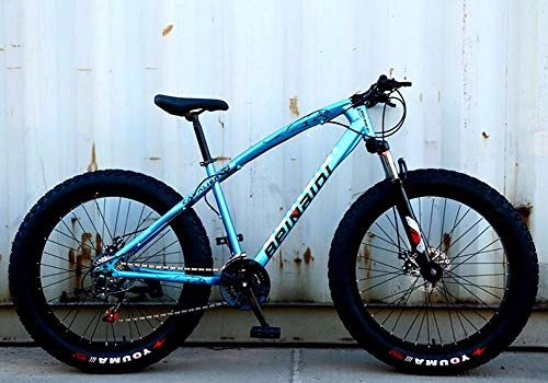 Fat Tyre Bike : 26 Inch Wheels Mountain Bike, Speed Shift Dual Disc Brakes MTB, Bikes for Adults, 4.0 Widen Fat Tire Suspension Men's And Women's Mountain Bikes, Blue, 26inch 24speed