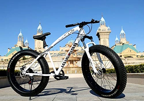 Fat Tyre Bike : 26 Inch Wheels Mountain Bike, Speed Shift Dual Disc Brakes MTB, Bikes for Adults, 4.0 Widen Fat Tire Suspension Men's And Women's Mountain Bikes, White, 26inch 7speed