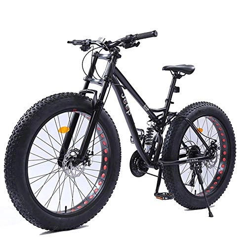 Fat Tyre Bike : 26 Inch Women Mountain Bikes, Dual Disc Brake Fat Tire Mountain Trail Bike, Hardtail Mountain Bike, Adjustable Seat Bicycle, High-carbon Steel Frame, Black, 21 Speed Suitable for men and women, cycling