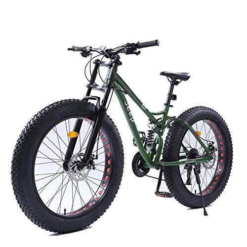 Fat Tyre Bike : 26 Inch Women Mountain Bikes, Dual Disc Brake Fat Tire Mountain Trail Bike, Hardtail Mountain Bike, Adjustable Seat Bicycle, High-carbon Steel Frame, Green, 27 Speed Suitable for men and women, cycling
