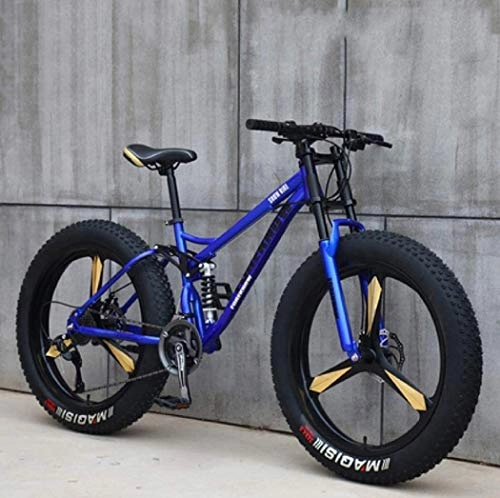Fat Tyre Bike : 26" Mountain Bike 7 / 21 / 24 / 27 Speed Bike Bicycle for Adults Mens Fat Tire Mountain Bikes, Dual Disc Brake (Color : Blue, Size : 21 speed)