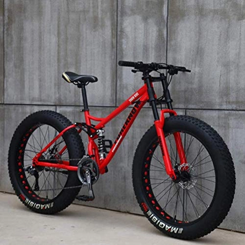 Fat Tyre Bike : 26" Mountain Bikes, 24 Speed Bicycle, Adult Fat Tire Mountain Trail Bike, High-carbon Steel Frame Dual Full Suspension Dual Disc Brake red