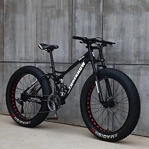 Fat Tyre Bike : 26" Mountain Bikes, 24 Speed Bicycle, Adult Super Wide 4.0 Big Tire Mountain Trail Bike, High-Carbon Steel Frame Dual Full Suspension Dual Disc Brake, Six Colors Ava black