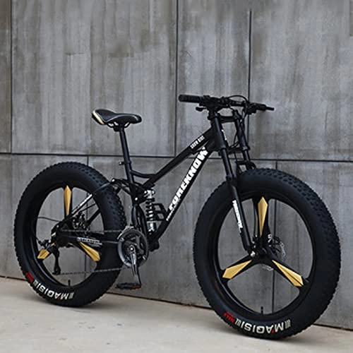 Fat Tyre Bike : 26'' Mountain Bikes, 27 Speed Adult Fat Tire Beach Snow Bicycle, Lightweight High-Carbon Steel Frame, Student Outdoor Camping Double Shock-Absorbing All Terrain Sand black-27 speed