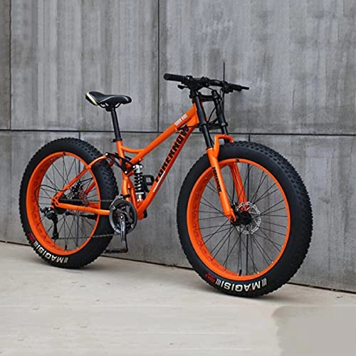Fat Tyre Bike : 26" Mountain Bikes, Adult Fat Tire Mountain Trail Bike, 21-27 Speed Bicycle, High-Carbon Steel Frame, Dual Full Suspension Dual Disc Brake And Suspension Fork All Terrain Mountain Bike, E, 27