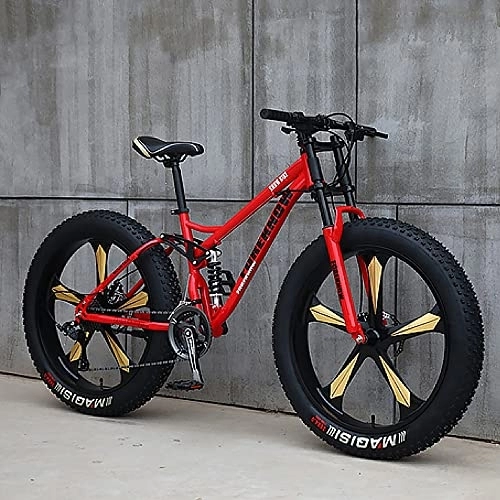 Fat Tyre Bike : 26" Mountain Bikes, Adult Fat Tire Mountain Trail Bike, 7 / 21 / 24 / 27 / 30 Speed Bicycle, High-carbon Steel Hardtail Mountain Bike, Mountain Bicycle with F