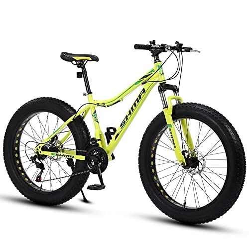 Fat Tyre Bike : 26" Mountain Bikes, Snow Bike Road Bike, Adult Fat Tire Mountain Trail Bike, 21 Speed Bicycle, High-carbon Steel Frame Dual Full Suspension Dual Disc Brake (Yellow)