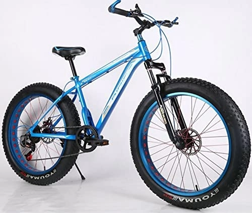 Fat Tyre Bike : 26" Mountain Bikes, Womens Mens Mountain Bike with Aluminium Frame, Adult Fat Tire Mountain Trail Bike-double disc brake (Blue)