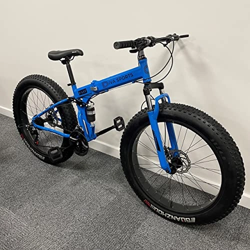 Fat Tyre Bike : 26“ Thick Wheel Mountain Bike, 21 Speed Bicycle, Adult Fat Tire Mountain Trail Bike, Fat Tyre, High-carbon Steel Frame Dual Full Suspension Dual Disc Brake (Blue)