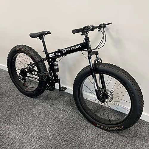 Fat Tyre Bike : 26“ Thick Wheel Mountain Bike, 21 Speed Bicycle, Adult Fat Tire Mountain Trail Bike, High-carbon Steel Frame Dual Full Suspension Dual Disc Brake (Black)