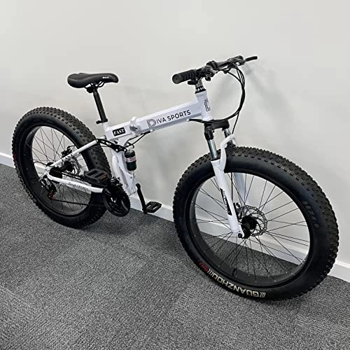 Fat Tyre Bike : 26“ Thick Wheel Mountain Bike, Adult Fat Tire Mountain Trail Bike, 21 Speed Bicycle, High-carbon Steel Frame Dual Full Suspension Dual Disc Brake (White)
