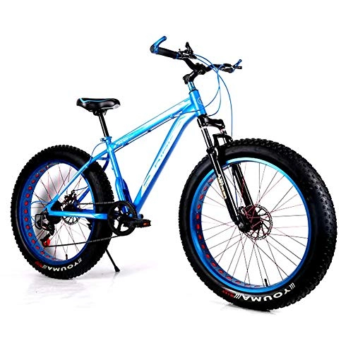 Fat Tyre Bike : 2617Inch Aluminum Alloy Mountain Bike, Fat Tire Outroad Bicycles Speed Shift Shock Mountain Road MTB Dual Disc Brakes Cycling, Blue