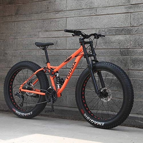 Fat Tyre Bike : 26Inch Fat Tire Hardtail Snowmobile Road Bicycle, Men Mountain Bikes, Dual Suspension Frame And Suspension Fork All Terrain Mountain Bicycle Adult (Color : Orange, Size : 21Speed)