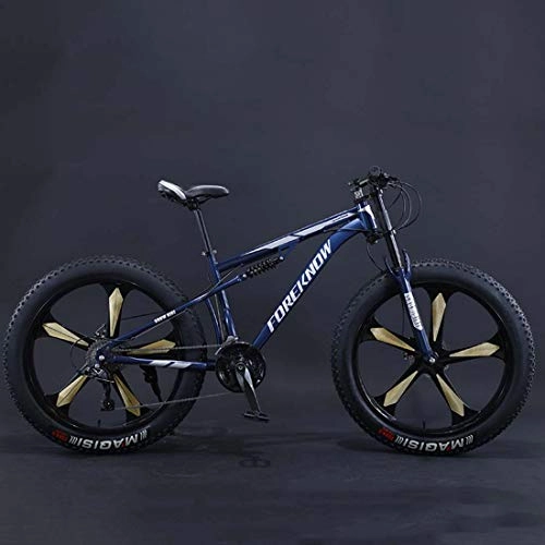 Fat Tyre Bike : 26Inch Fat Tire Mountain Bike, Double Disc Brake Offroad Bicycle, All Terrain Damping Beach Snow Bikes, 4.0 Wide Magnesium Alloy Wheels, D, 21 speed