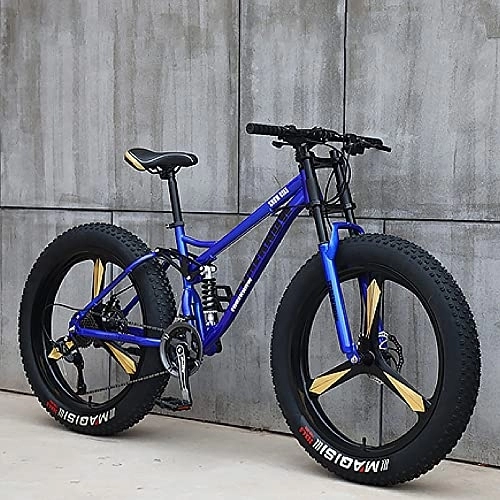 Fat Tyre Bike : 26Inch Mountain Bikes, Adult Fat Tire Mountain Trail Bike, 27 Speed Bicycle, High-carbon Steel Frame Full Suspension Dual Disc Brake, 4.0 Inch Thick