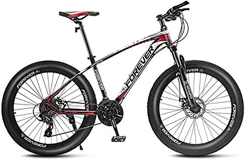 Fat Tyre Bike : 27.5 Inch Mountain Bikes, Adult 21 / 24 / 27 / 30-Speed Hardtail Mountain Bike, Aluminum Frame, All Terrain Mountain Bike, Adjustable Seat, Black Red, 21 Speed