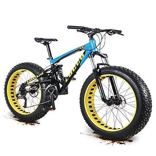 Fat Tyre Bike : 27 Speed Adult Mountain Bikes, 26 Inch Dual-Suspension Mountain Bikes, Oil Disc Brake Anti-Slip Bikes, Mens Womens Overdrive Fat Tire Bicycle, Blue