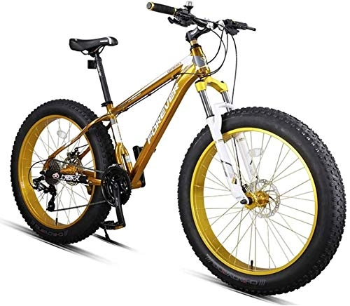 Fat Tyre Bike : 27-Speed Fat Tire Mountain Bikes, Adult 26 Inch All Terrain Mountain Bike, Aluminum Frame Hardtail Mountain Bike with Dual Disc Brake (Color : Yellow)