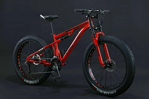 Fat Tyre Bike : 360Home 24-26 Inch Mountain Bike Bicycle Full Suspension Bicycle with Large Tyre Gear (26 Inch 21 Speed, Red)
