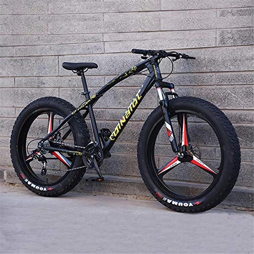 Fat Tyre Bike : 4.0 fat tire bicycle 24 inches, used for mountain and snow cross-country male and female students' adult bicycles Pure black-27 speed