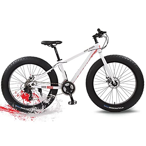 Fat Tyre Bike : 4.0 fat tire mountain bike 26 snow tire 21 speed / mechanical brake / suitable for beach travel outdoor off-road bicycle-white