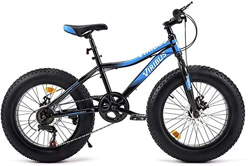 Fat Tyre Bike : 7 Speed Mountain Bike 20 26 Inch Fat Tire Bicycle for Dirt Sand Snow Steel or Aluminum Frame Dual Disc Brakes-20"-blue