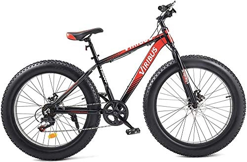 Fat Tyre Bike : 7 Speed Mountain Bike 20 26 Inch Fat Tire Bicycle for Dirt Sand Snow Steel or Aluminum Frame Dual Disc Brakes-26"-red