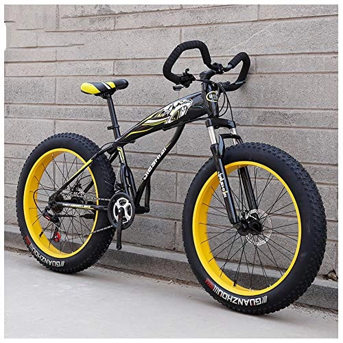Fat Tyre Bike : ACDRX 26 Inch, Mountain Bikes, Mountain Trail Bike, Fat Tire, Adult, Bicycle, Dual Disc Brake, High-carbon Steel Frame, Bikes, Anti-Slip, 21 Speed, black yellow