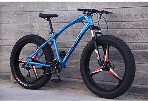 Fat Tyre Bike : Adult 24 Speed Mountain Bikes, 26 Inch Fat Tire Hardtail Mountain Bike, Dual Suspension Frame And Suspension Fork All Terrain Mountain Bicycle (Color : 7 Speed, Size : Blue 3 impeller)