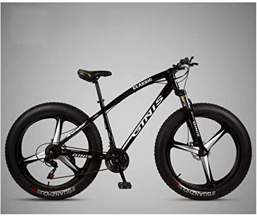 Fat Tyre Bike : Adult 26 Inch Mountain Bicycle, High-carbon Steel Frame Fat Tire Mountain Bicycle, Men's Womens Hardtail MTB Bikes with Dual Disc Brake for Men / Women, Black, 30 Speed 3 Spoke