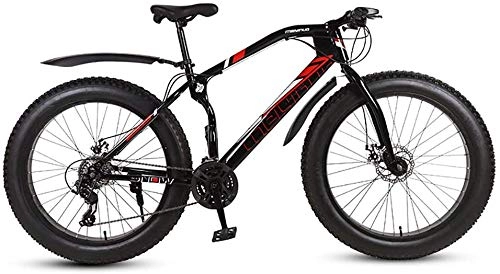 Fat Tyre Bike : Adult 26 Inches Snow Bike Wide Tire Bicycle Folding Mountain Bike Fat Bike Off-Road Beach with Variable 21 Speed And Shock Suspension for Men And Women Outdoor Riding (Color : Black)