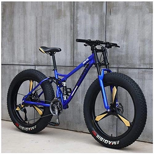 Fat Tyre Bike : Adult Beach Bicycle, Mountain Bikes, Mtb Bikes, Dual-Suspension, Double Disc Brake, Fat Tire, Outroad Bike, All-Terrain, (Color : Blue)