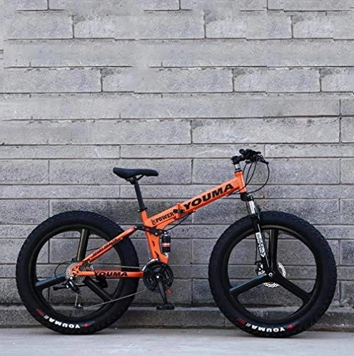 Fat Tyre Bike : Adult Fat Tire Foldable Mountain Bike, Mens Snow Bikes, Double Disc Brake Beach Bicycle, 24 Inch Mium Alloy Integrated Wheels
