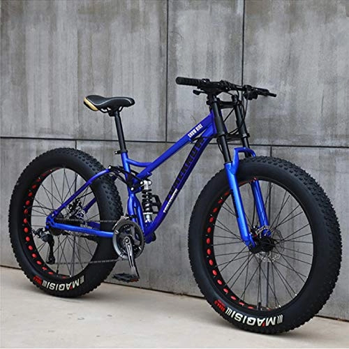 Fat Tyre Bike : Adult Fat Tire Mountain Bike, Mountain Bike 24-Inch Wheels 7-Speed, Double Disc Brake Bicycle Suspension Fork Rear Sliding Bicycle Suitable for Adults Or Teenagers, blue