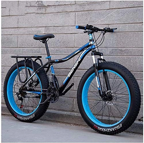Fat Tyre Bike : Adult Fat Tire Mountain Bikes, Dual Disc Brake Hardtail Mountain Bike, Front Suspension Bicycle, Women All Terrain Mountain Bike, (Color : Blue a, Size : 26 Inch 21 Speed)