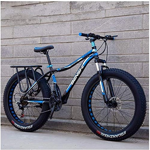 Fat Tyre Bike : Adult Fat Tire Mountain Bikes, Dual Disc Brake Hardtail Mountain Bike, Front Suspension Bicycle, Women All Terrain Mountain Bike, (Color : Blue B, Size : 24 Inch 24 Speed)