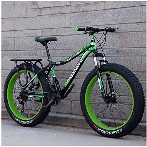 Fat Tyre Bike : Adult Fat Tire Mountain Bikes, Dual Disc Brake Hardtail Mountain Bike, Front Suspension Bicycle, Women All Terrain Mountain Bike, (Color : Green a, Size : 24 Inch 21 Speed)