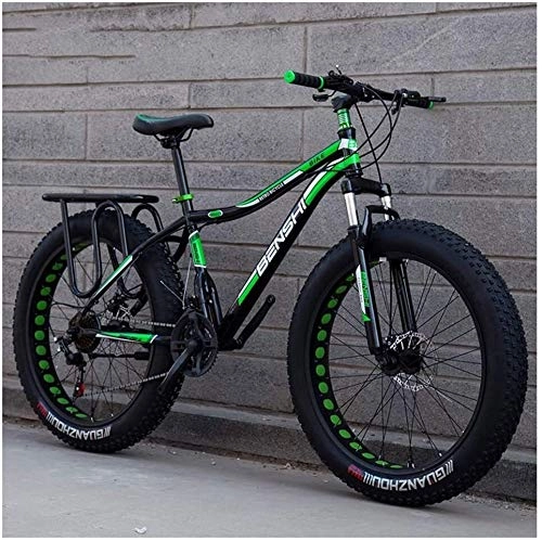Fat Tyre Bike : Adult Fat Tire Mountain Bikes, Dual Disc Brake Hardtail Mountain Bike, Front Suspension Bicycle, Women All Terrain Mountain Bike, (Color : Green B, Size : 24 Inch 24 Speed)