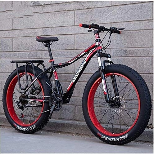Fat Tyre Bike : Adult Fat Tire Mountain Bikes, Dual Disc Brake Hardtail Mountain Bike, Front Suspension Bicycle, Women All Terrain Mountain Bike, (Color : Red a, Size : 26 Inch 27 Speed)