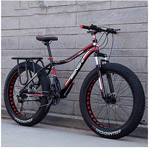 Fat Tyre Bike : Adult Fat Tire Mountain Bikes, Dual Disc Brake Hardtail Mountain Bike, Front Suspension Bicycle, Women All Terrain Mountain Bike (Color : Red B, Size : 26 Inch 24 Speed)