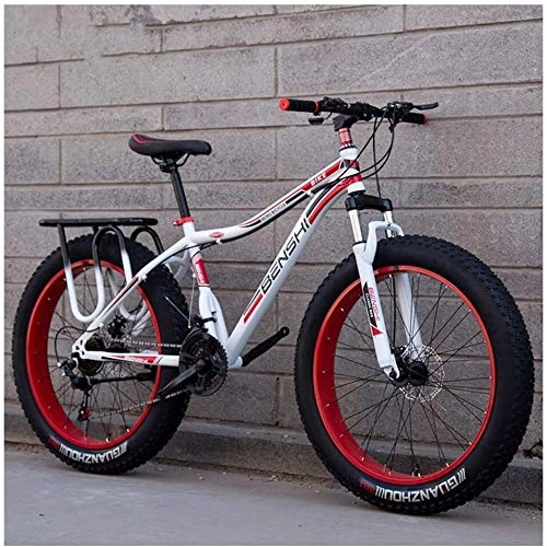 Fat Tyre Bike : Adult Fat Tire Mountain Bikes, Dual Disc Brake Hardtail Mountain Bike, Front Suspension Bicycle, Women All Terrain Mountain Bike, (Color : White a, Size : 24 Inch 27 Speed)