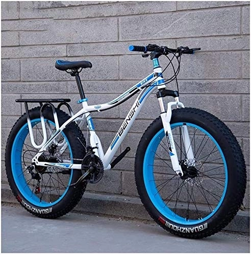 Fat Tyre Bike : Adult Fat Tire Mountain Bikes, Dual Disc Brake Hardtail Mountain Bike, Front Suspension Bicycle, Women All Terrain Mountain Bike, (Color : White C, Size : 26 Inch 27 Speed)
