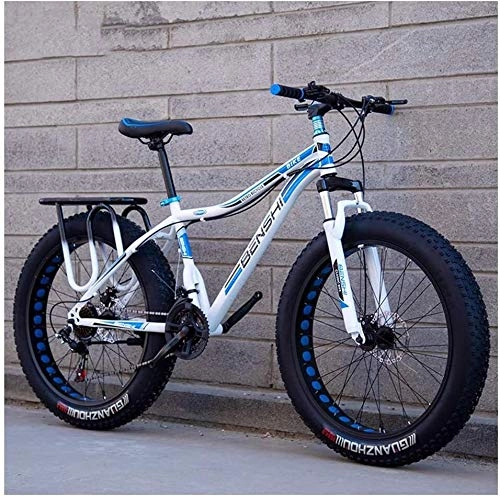 Fat Tyre Bike : Adult Fat Tire Mountain Bikes, Dual Disc Brake Hardtail Mountain Bike, Front Suspension Bicycle, Women All Terrain Mountain Bike, (Color : White D, Size : 24 Inch 21 Speed)